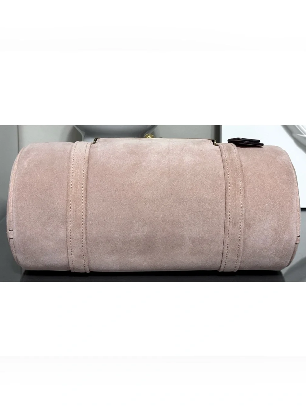 COACH Kisslock Medium Suede Barrel Bag, NUAGE